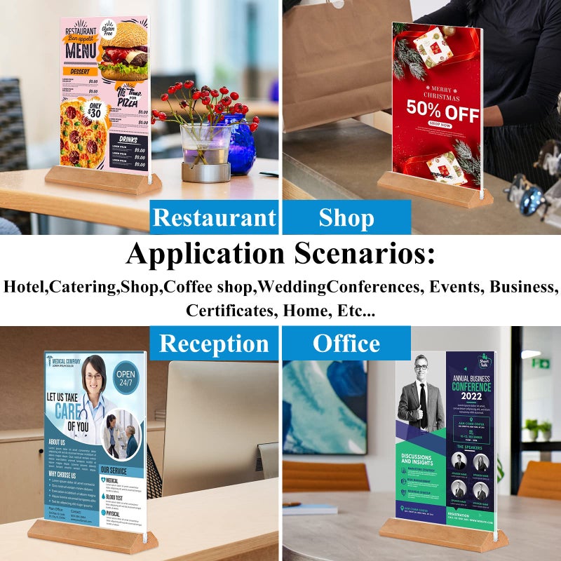 DunGu Acrylic Sign Holder 8.5 x 11 - 3Pack Acrylic Display Stands with Wood Base,Double Sided Picture Frames, Flyer Paper Holder,Small Business Essentials for Wedding,Centerpiece,Restaurants Office Store - Image 2